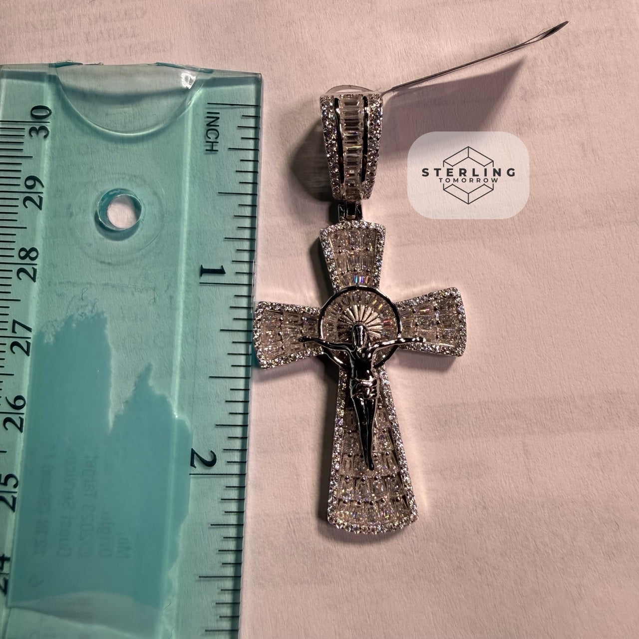 Moissanite Crucifix Cross Jesus Pendant 925 Silver Iced Out Steel Rope Chain