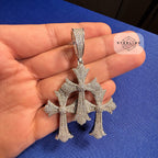 Moissanite Gothic Triple Cross Pendant 925 Silver Iced Out Steel Rope Chain