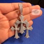 Moissanite Gothic Triple Cross Pendant 925 Silver Iced Out Steel Rope Chain