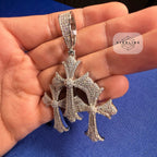 Moissanite Gothic Triple Cross Pendant 925 Silver Iced Out Steel Rope Chain