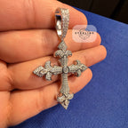 Moissanite VVS Fleur Cross Pendant 925 Silver Iced Out Free Steel Rope Chain
