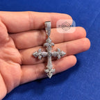 Moissanite VVS Fleur Cross Pendant 925 Silver Iced Out Free Steel Rope Chain