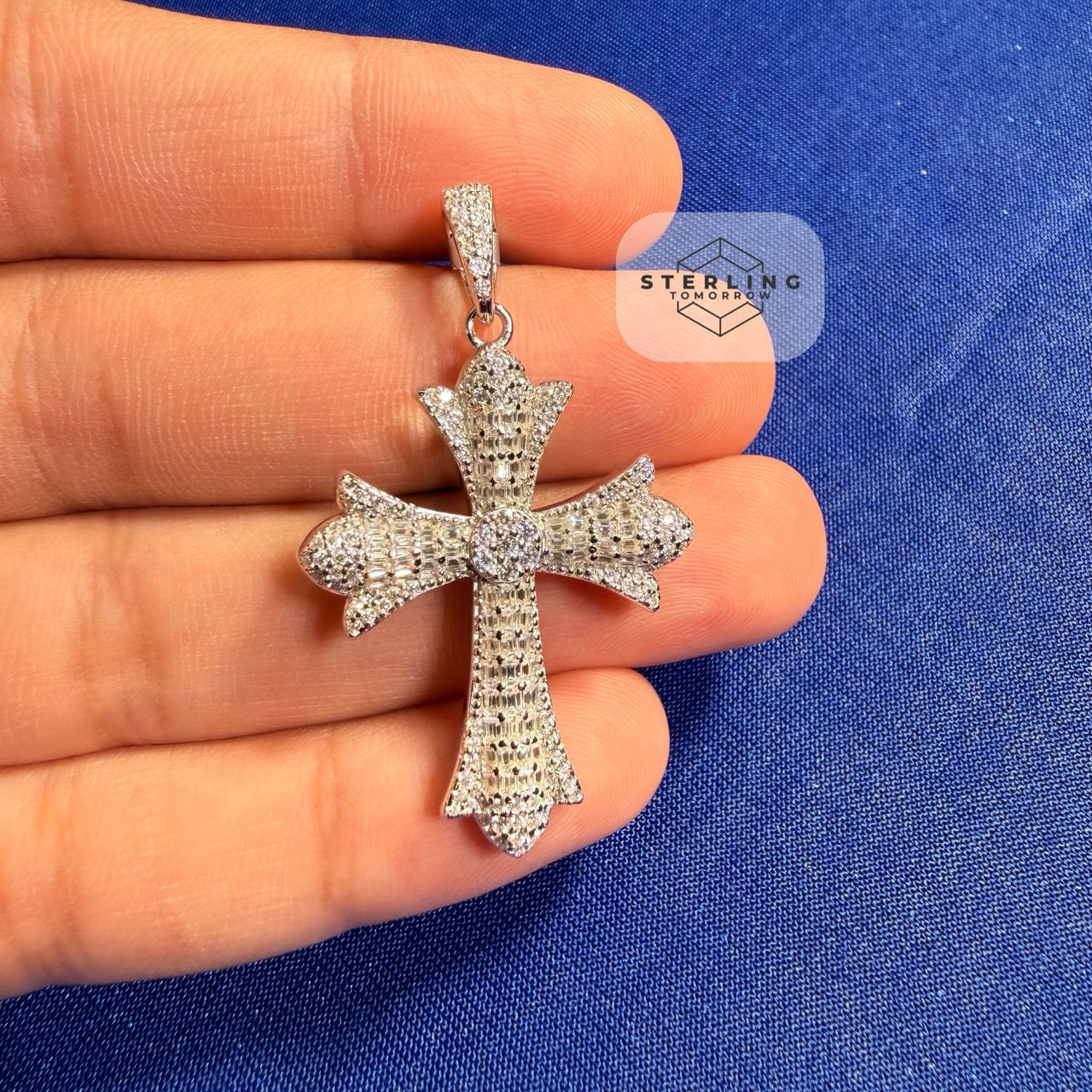 Moissanite VVS Gothic Cross Pendant 925 Silver Iced Out Free Steel Rope Chain