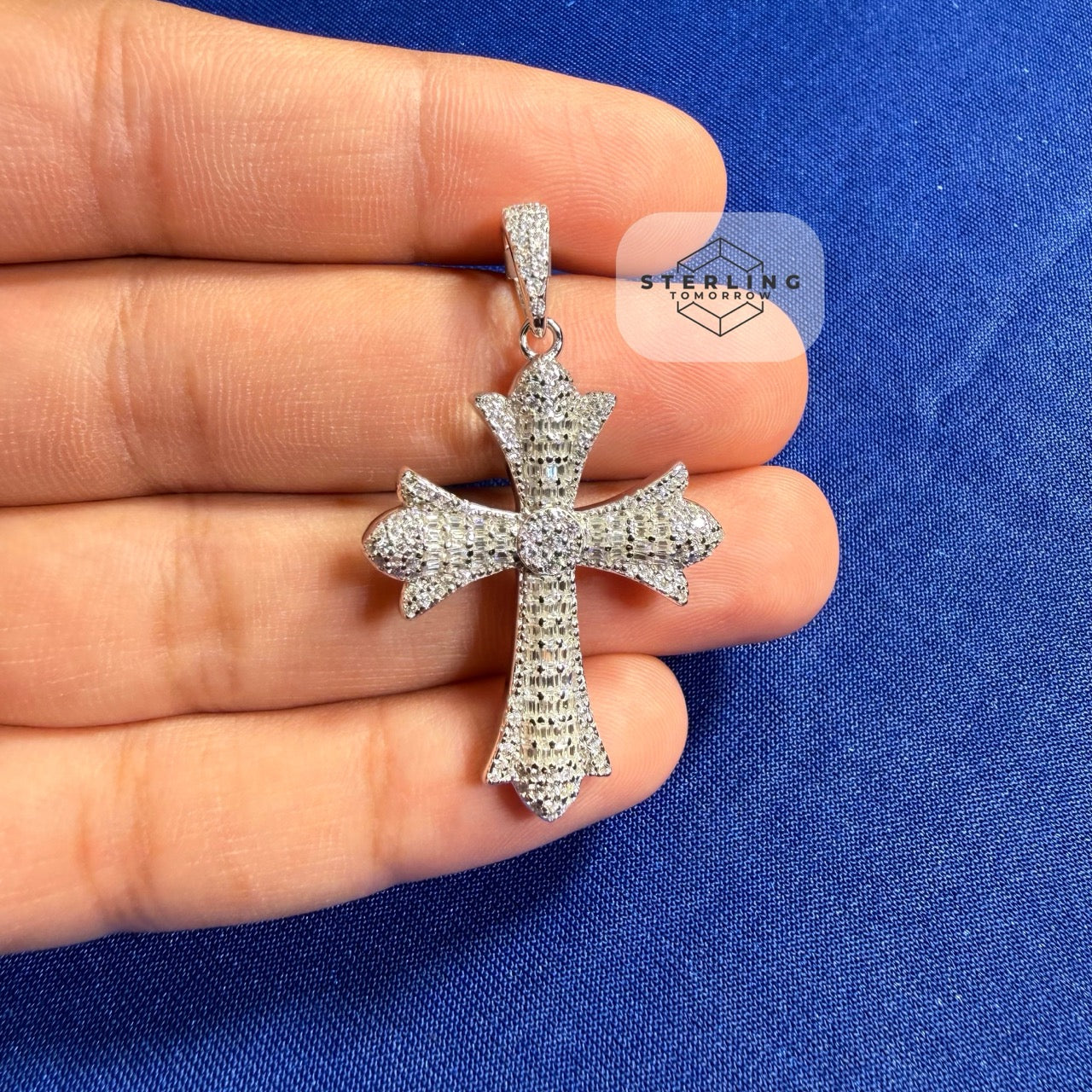 Moissanite VVS Gothic Cross Pendant 925 Silver Iced Out Free Steel Rope Chain