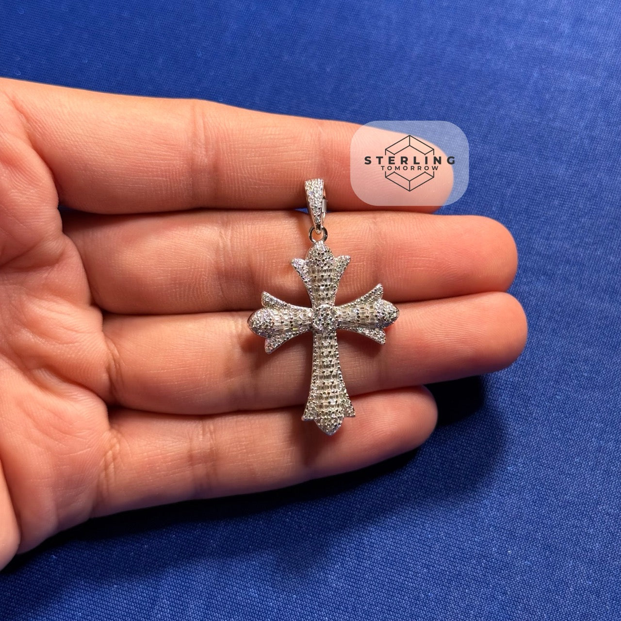 Moissanite VVS Gothic Cross Pendant 925 Silver Iced Out Free Steel Rope Chain