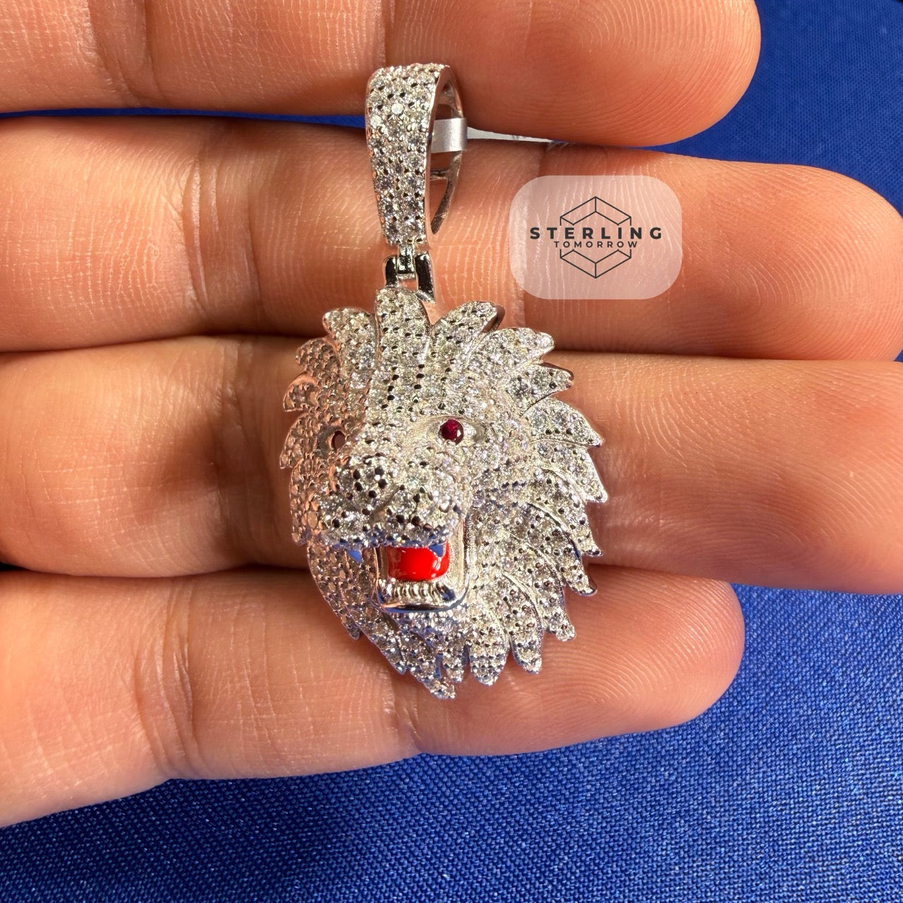 Moissanite VVS Lion Head Pendant 925 Silver Iced Out Free Steel Rope Chain