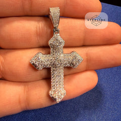 Moissanite VVS Iced Cross Pendant 925 Silver Free Steel Rope Chain Unisex Gift