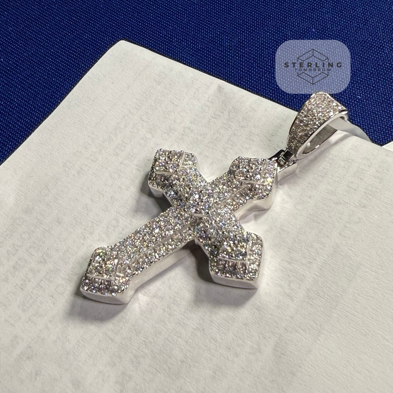 Moissanite VVS Iced Cross Pendant 925 Silver Free Steel Rope Chain Unisex Gift