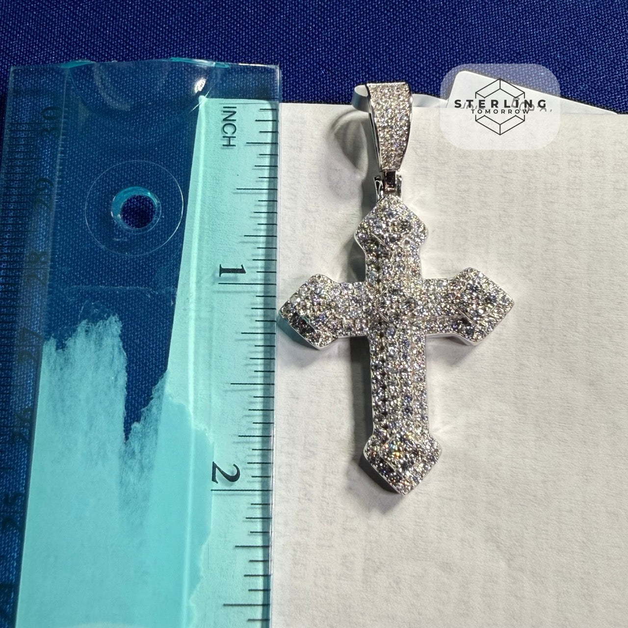 Moissanite VVS Iced Cross Pendant 925 Silver Free Steel Rope Chain Unisex Gift