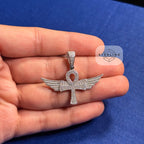 Moissanite VVS Wings Ankh Pendant 925 Silver Iced Out Free Steel Rope Chain