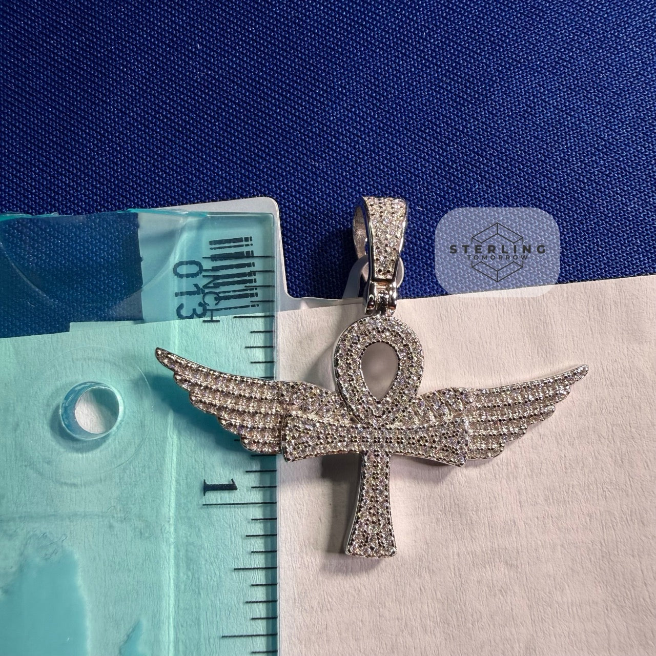 Moissanite VVS Wings Ankh Pendant 925 Silver Iced Out Free Steel Rope Chain