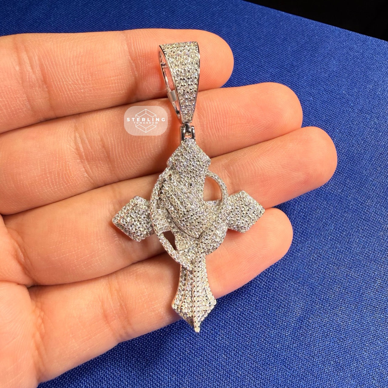Moissanite Cross Pass Testers Iced Out Pendant + Steel Rope Chain 925 Silver Bling