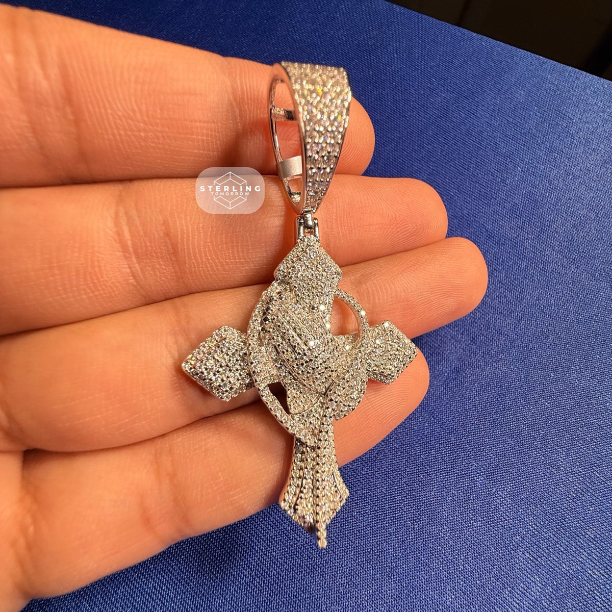 Moissanite Cross Pass Testers Iced Out Pendant + Steel Rope Chain 925 Silver Bling