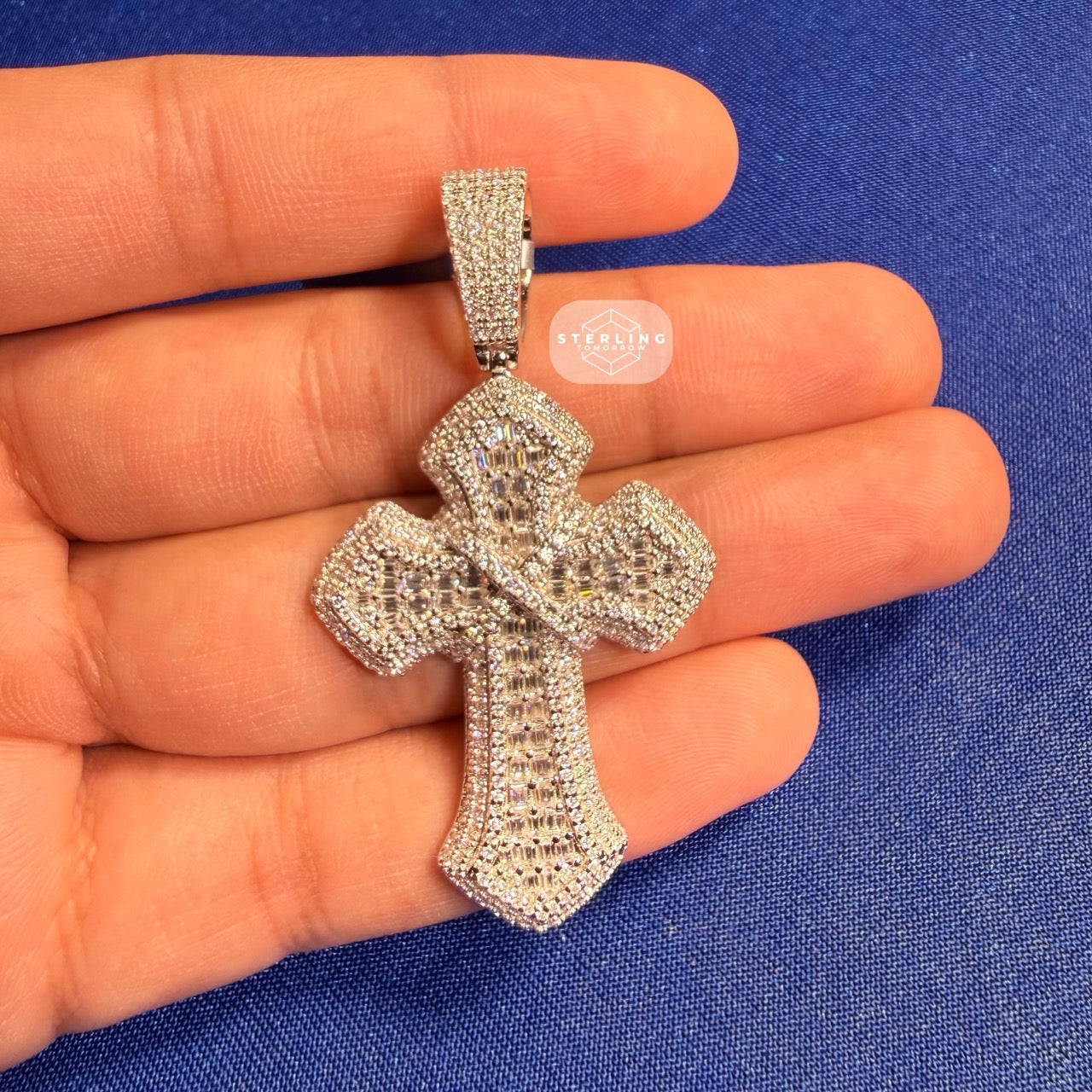 Moissanite Cross Pass Testers Iced Out Pendant 925 Silver + FREE Rope Chain Bling