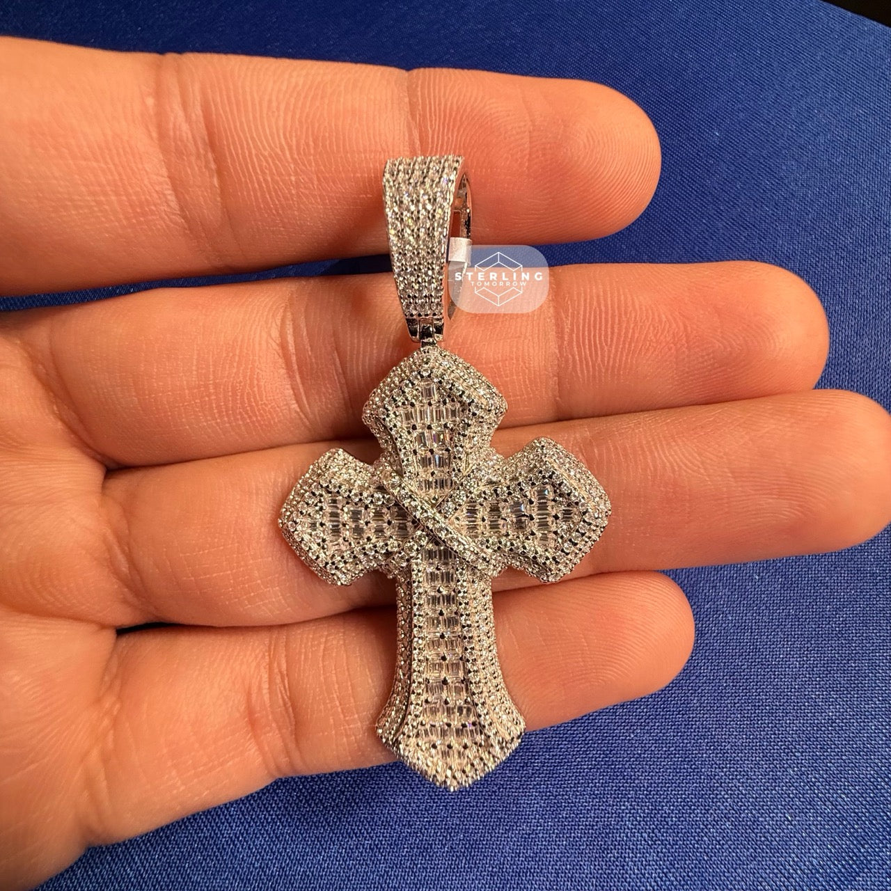 Moissanite Cross Pass Testers Iced Out Pendant 925 Silver + FREE Rope Chain Bling