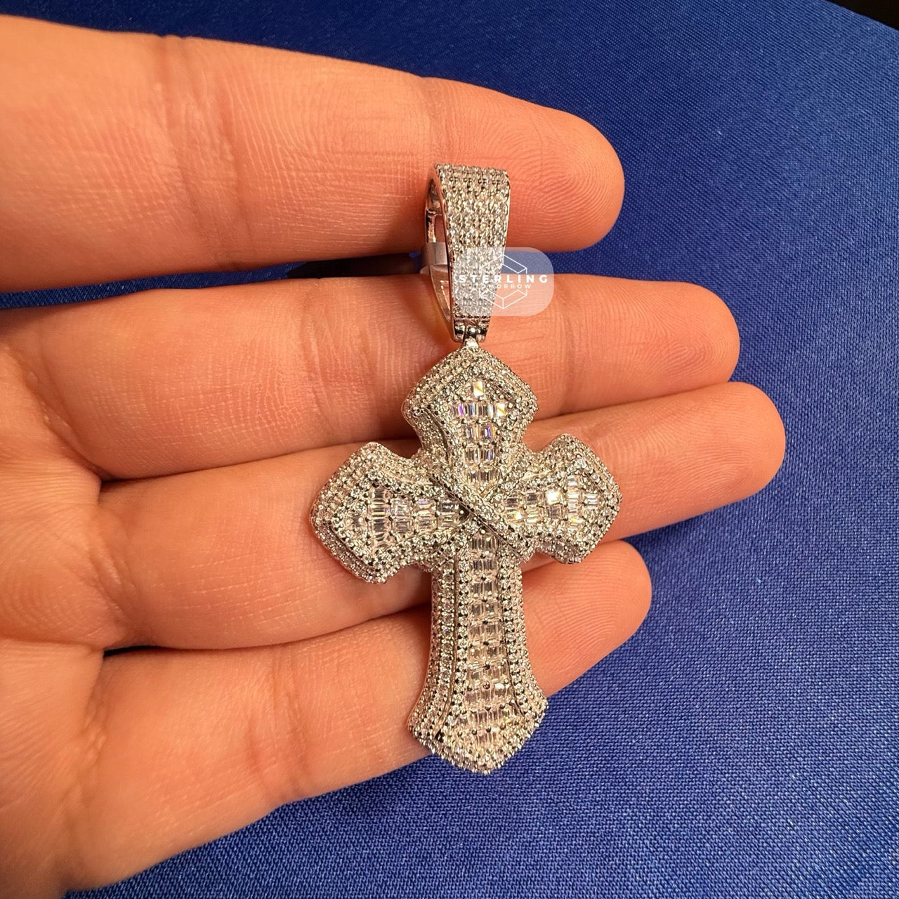 Moissanite Cross Pass Testers Iced Out Pendant 925 Silver + FREE Rope Chain Bling