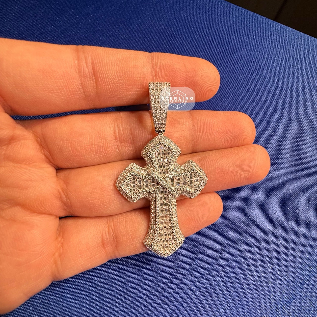 Moissanite Cross Pass Testers Iced Out Pendant 925 Silver + FREE Rope Chain Bling