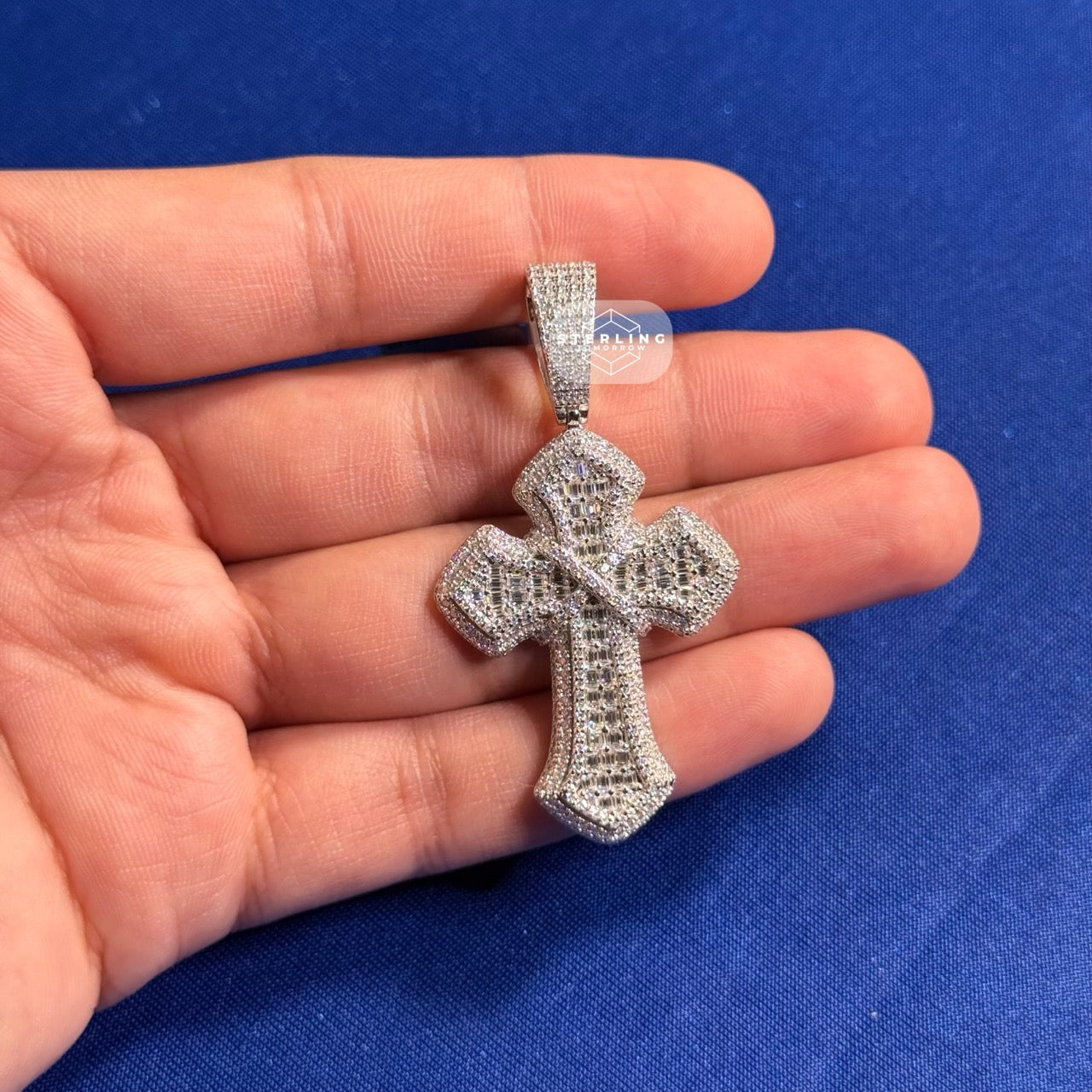 Moissanite Cross Pass Testers Iced Out Pendant 925 Silver + FREE Rope Chain Bling