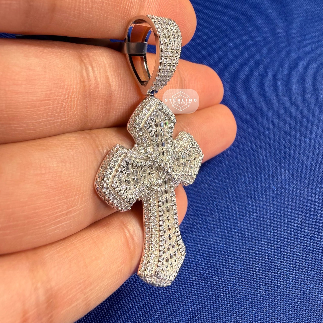 Moissanite Cross Pass Testers Iced Out Pendant 925 Silver + FREE Rope Chain Bling
