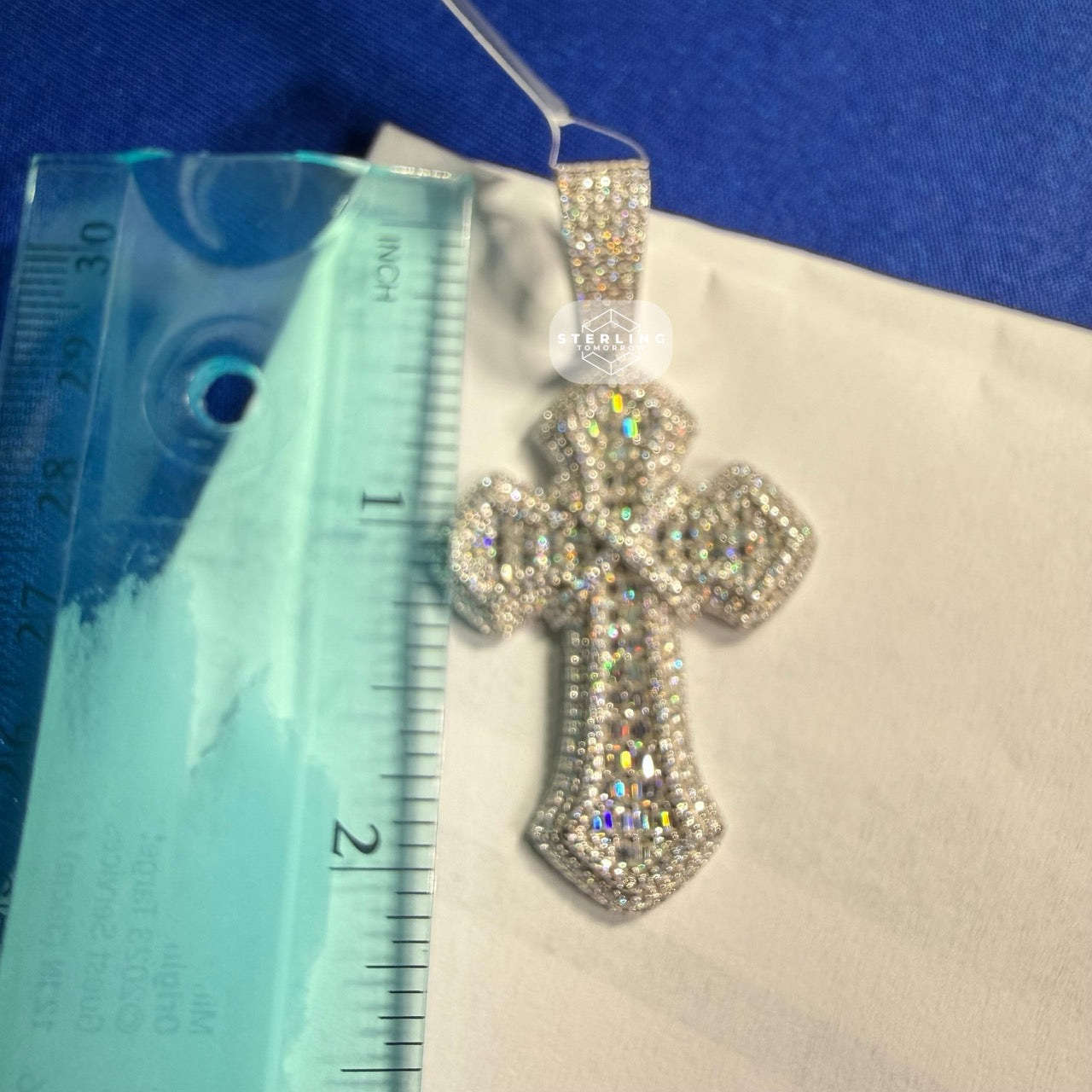 Moissanite Cross Pass Testers Iced Out Pendant 925 Silver + FREE Rope Chain Bling