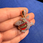 Shark Iced Out Pendant CZ Diamond Teeth Hip Hop Bling + Rope Chain