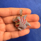 Shark Iced Out Pendant CZ Diamond Teeth Hip Hop Bling + Rope Chain