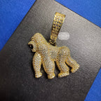 14K Gold Plated Gorilla Iced Out Pendant CZ Diamond Hip Hop Bling + FREE Rope Chain