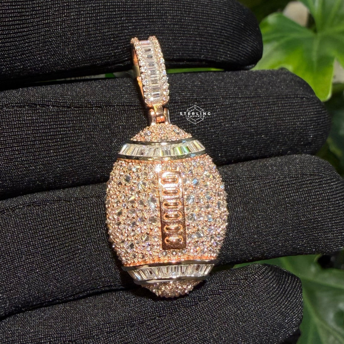 Moissanite Football Rose Iced Pendant