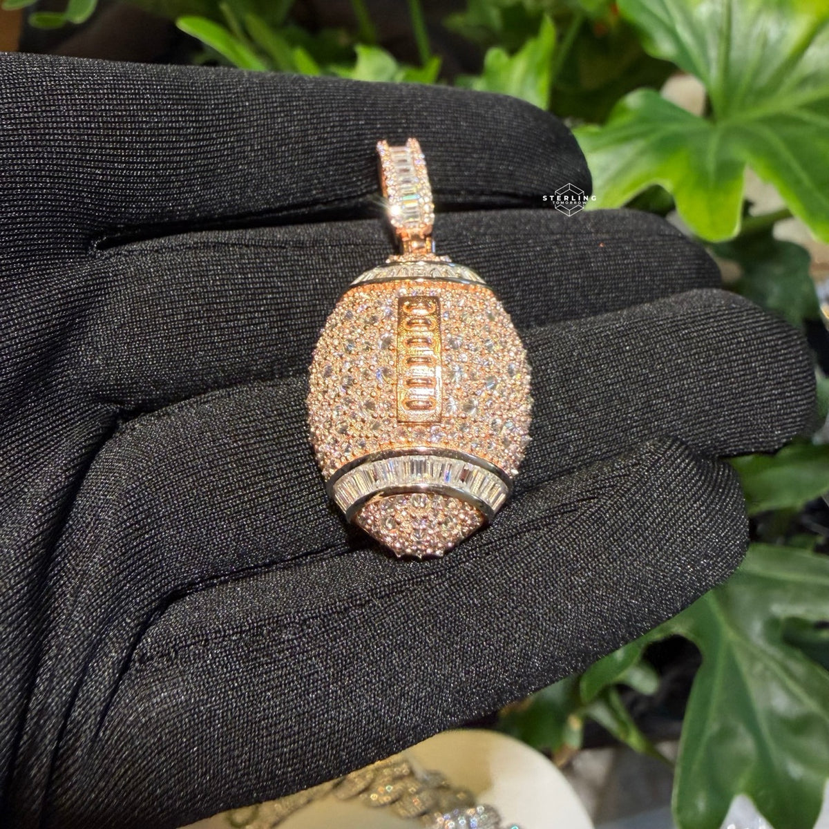 Moissanite Football Rose Iced Pendant