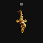 Gold Praying Hands Cross Pendant Necklace, Stainless Steel Necklace for Men, Religious Christian Pendant, 14K Gold Waterproof Necklace, Gift for Him