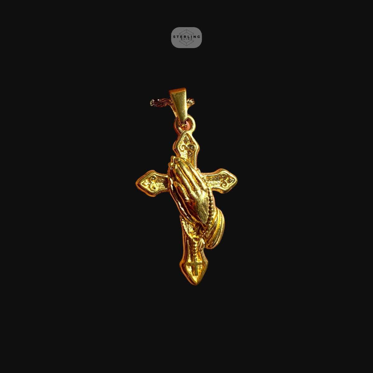 Gold Praying Hands Cross Pendant Necklace, Stainless Steel Necklace for Men, Religious Christian Pendant, 14K Gold Waterproof Necklace, Gift for Him