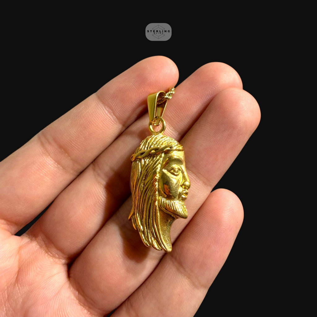 Gold Jesus Pendant Necklace, Stainless Steel Necklace for Men, Religious Christian Pendant, 14K Gold Waterproof Necklace, Gift for Him