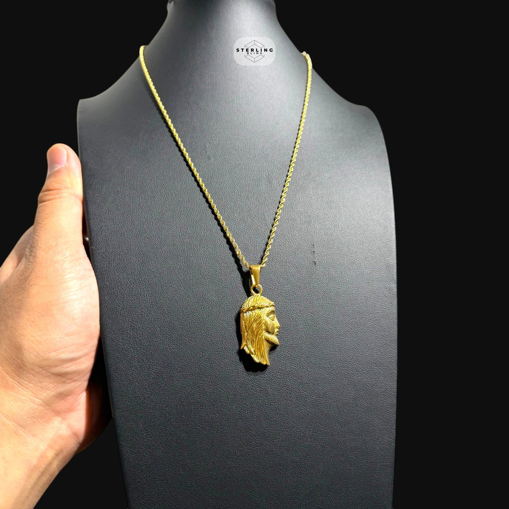 Gold Jesus Pendant Necklace, Stainless Steel Necklace for Men, Religious Christian Pendant, 14K Gold Waterproof Necklace, Gift for Him