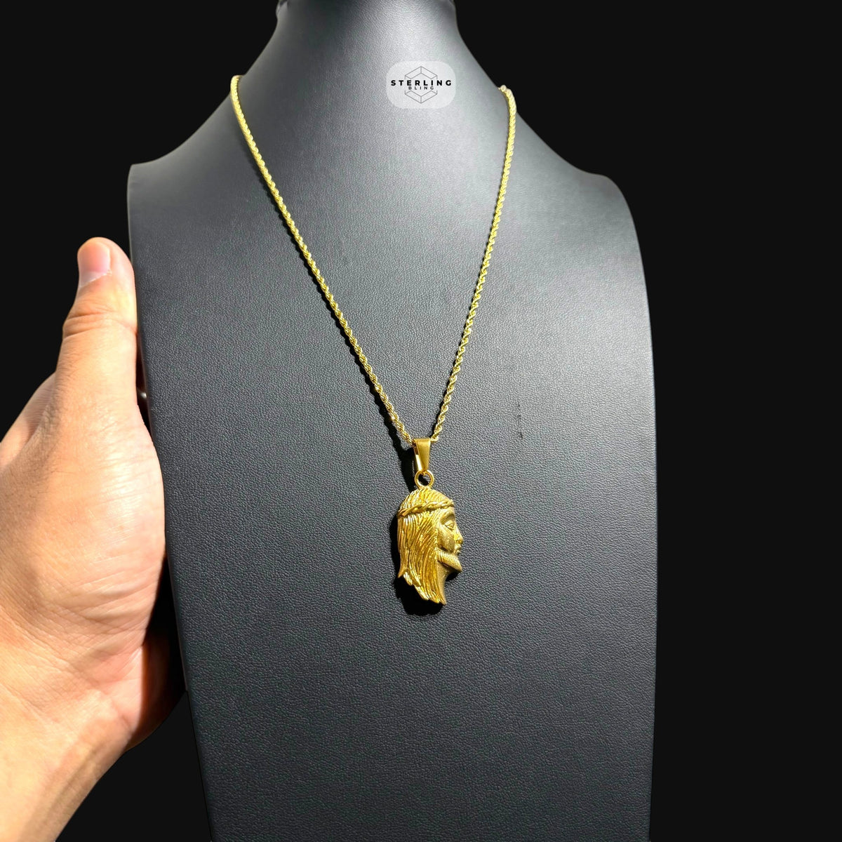 Gold Jesus Pendant Necklace, Stainless Steel Necklace for Men, Religious Christian Pendant, 14K Gold Waterproof Necklace, Gift for Him