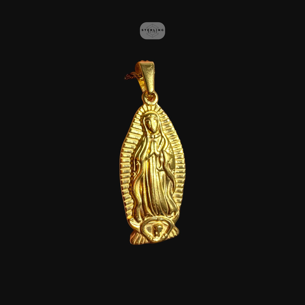 Gold Virgin Mary Pendant Necklace, Stainless Steel Necklace for Men, Religious Catholic Pendant, 14K Gold Waterproof Necklace, Gift for Him