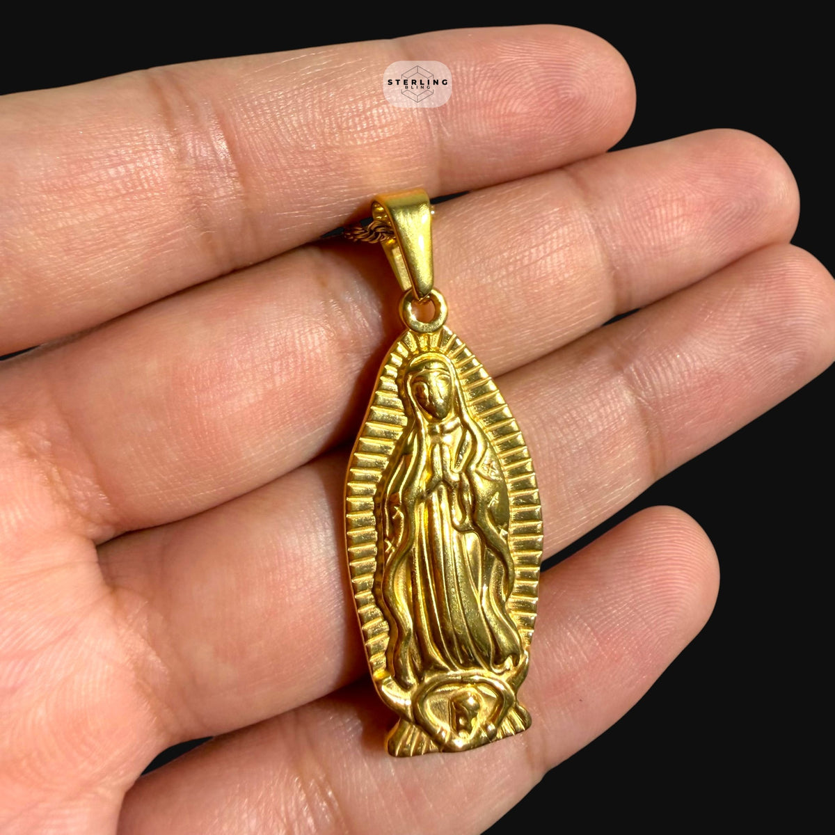 Gold Virgin Mary Pendant Necklace, Stainless Steel Necklace for Men, Religious Catholic Pendant, 14K Gold Waterproof Necklace, Gift for Him
