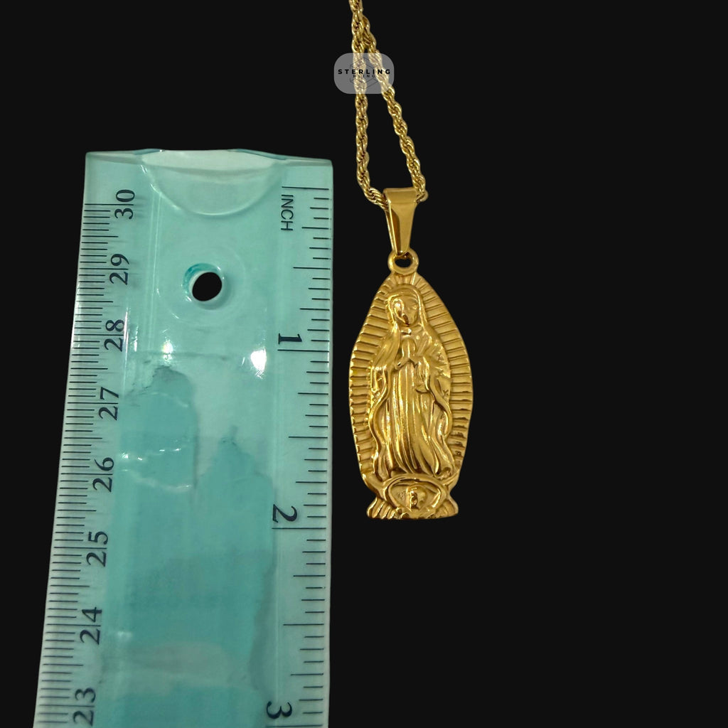 Gold Virgin Mary Pendant Necklace, Stainless Steel Necklace for Men, Religious Catholic Pendant, 14K Gold Waterproof Necklace, Gift for Him