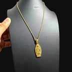 Gold Virgin Mary Pendant Necklace, Stainless Steel Necklace for Men, Religious Catholic Pendant, 14K Gold Waterproof Necklace, Gift for Him