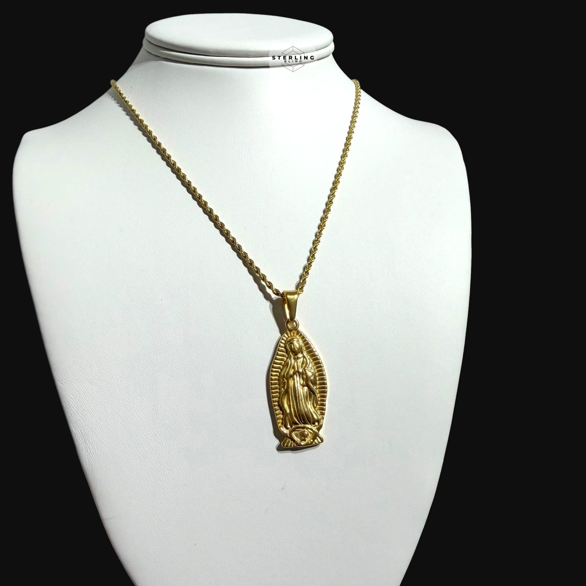 Gold Virgin Mary Pendant Necklace, Stainless Steel Necklace for Men, Religious Catholic Pendant, 14K Gold Waterproof Necklace, Gift for Him