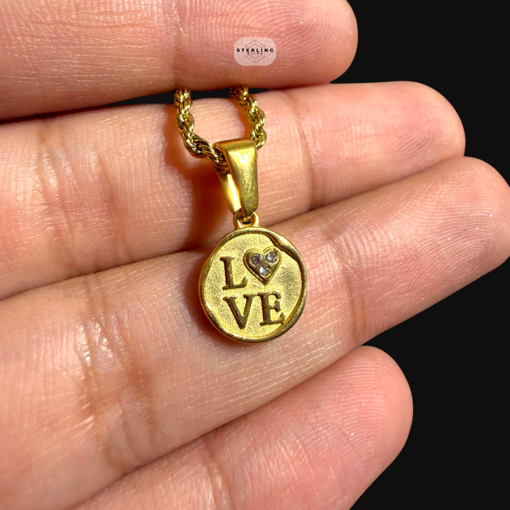 Gold Love Pendant Necklace, Stainless Steel Necklace for Men Women, Heart CZ Pendant, 14K Gold Waterproof Necklace, Gift for Him Her
