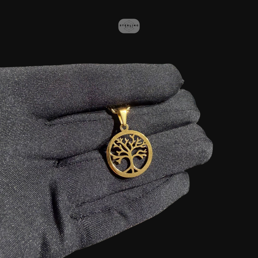 Gold Tree of Life Pendant Necklace, Stainless Steel Necklace for Men Women, Symbolic Family Pendant, 14K Gold Waterproof Necklace, Gift