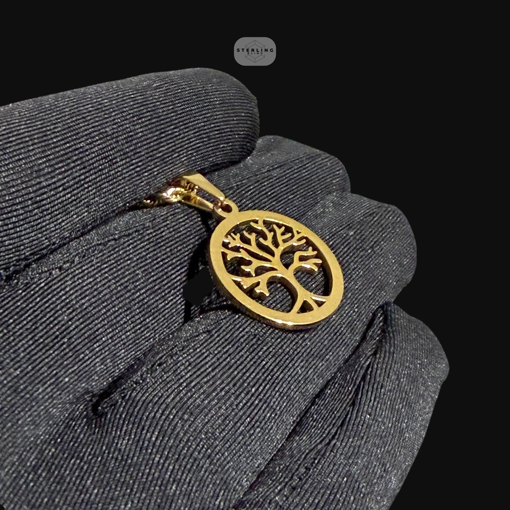 Gold Tree of Life Pendant Necklace, Stainless Steel Necklace for Men Women, Symbolic Family Pendant, 14K Gold Waterproof Necklace, Gift