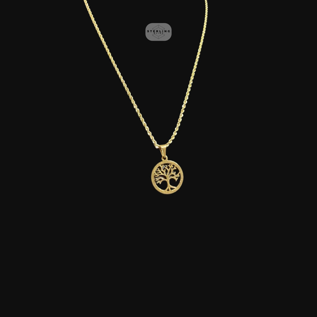 Gold Tree of Life Pendant Necklace, Stainless Steel Necklace for Men Women, Symbolic Family Pendant, 14K Gold Waterproof Necklace, Gift