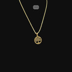 Gold Tree of Life Pendant Necklace, Stainless Steel Necklace for Men Women, Symbolic Family Pendant, 14K Gold Waterproof Necklace, Gift