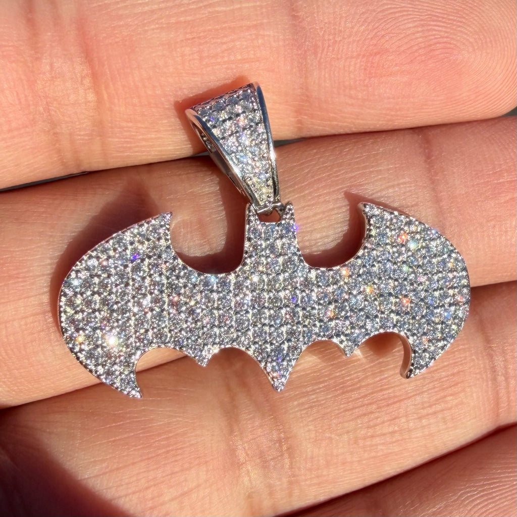 Moissanite Bat Shape Iced Pendant + Steel Rope Chain
