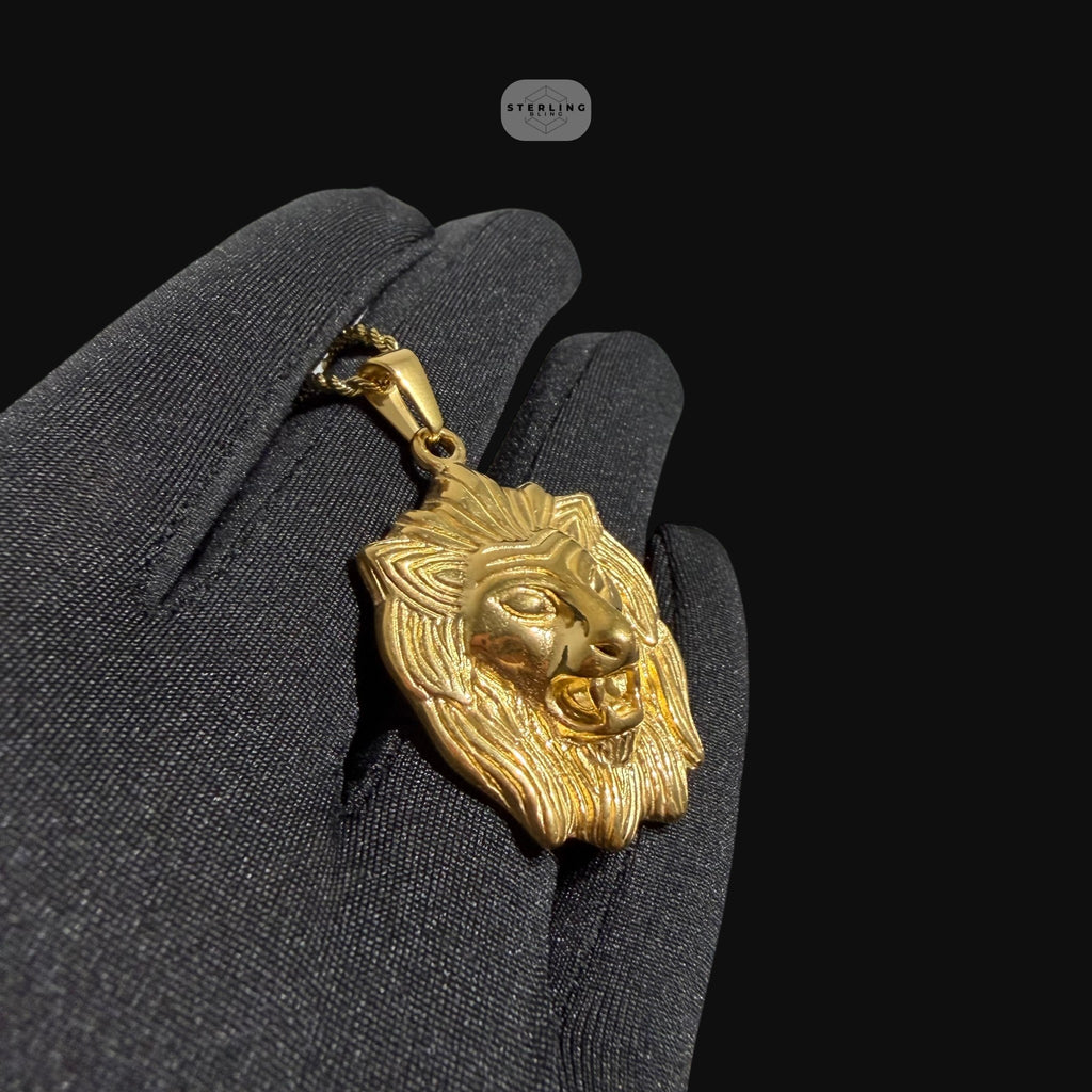 Gold Lion Pendant Necklace, Stainless Steel Necklace for Men, Lion Head Pendant, 14K Gold Waterproof Necklace, Gift for Him, Hypoallergenic Jewelry