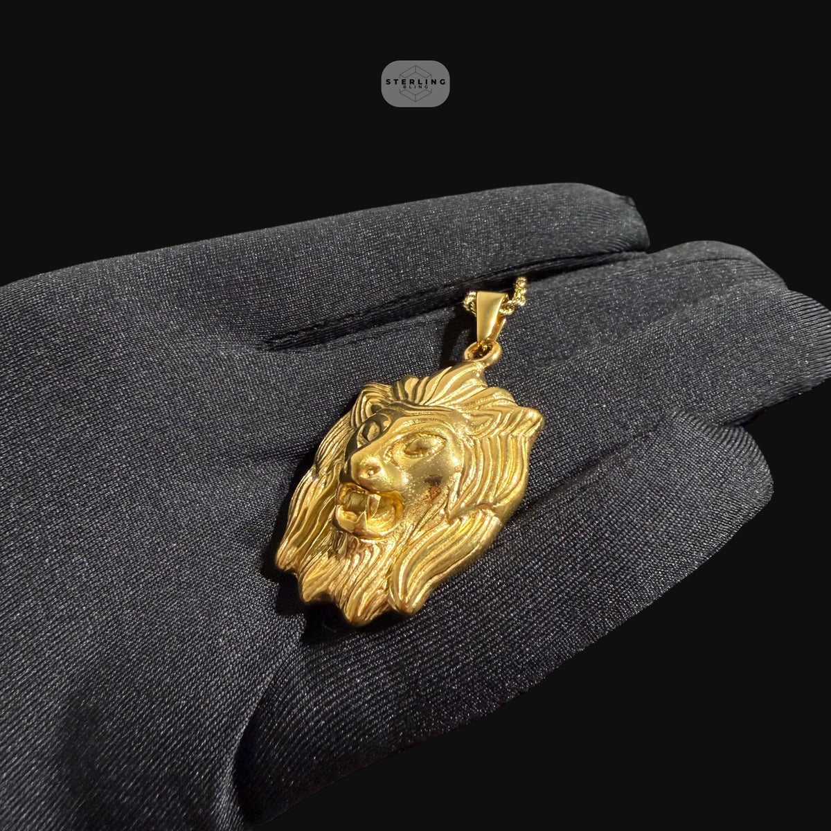 Gold Lion Pendant Necklace, Stainless Steel Necklace for Men, Lion Head Pendant, 14K Gold Waterproof Necklace, Gift for Him, Hypoallergenic Jewelry