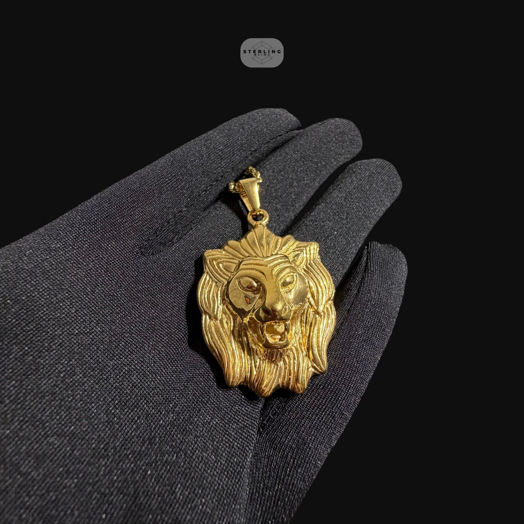 Gold Lion Pendant Necklace, Stainless Steel Necklace for Men, Lion Head Pendant, 14K Gold Waterproof Necklace, Gift for Him, Hypoallergenic Jewelry