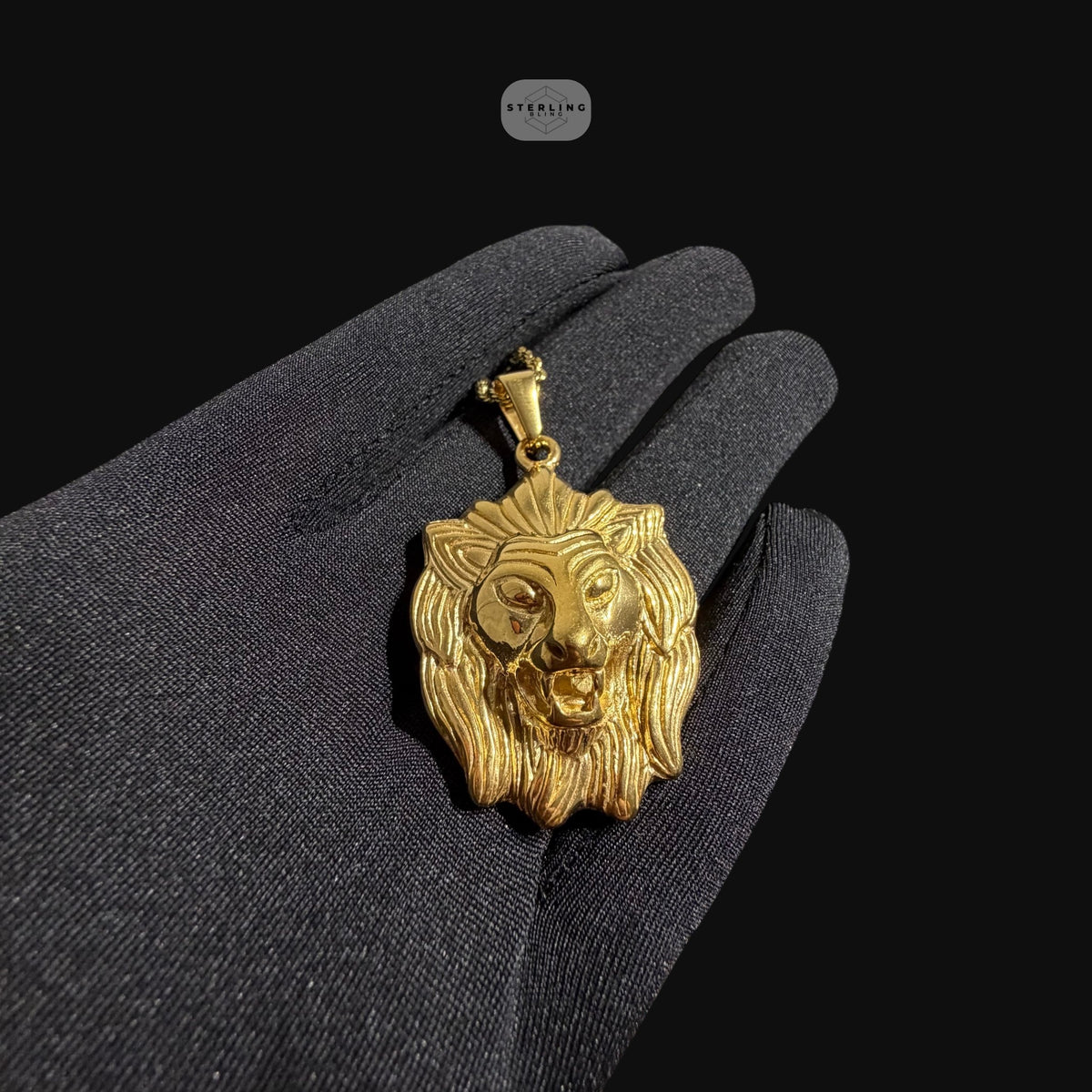 Gold Lion Pendant Necklace, Stainless Steel Necklace for Men, Lion Head Pendant, 14K Gold Waterproof Necklace, Gift for Him, Hypoallergenic Jewelry