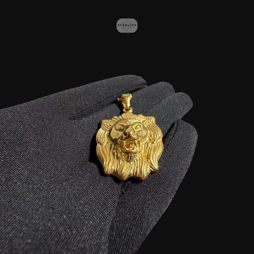Gold Lion Pendant Necklace, Stainless Steel Necklace for Men, Lion Head Pendant, 14K Gold Waterproof Necklace, Gift for Him, Hypoallergenic Jewelry